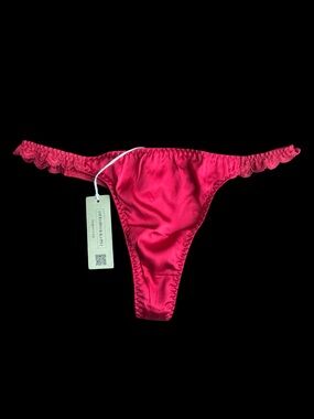 Intimissimi Satin Lace-Trim Thong - Vibrant Fuchsia
